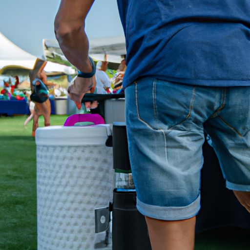 Image of a celebrity using a Yeti Cooler during an outdoor event